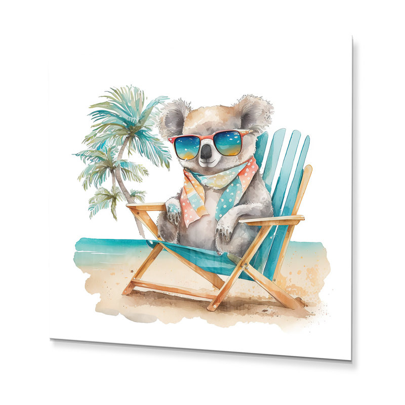 Koala avec lunettes de soleil sur la plage - reproduction sur toile, 23" H x 23" W, Metal