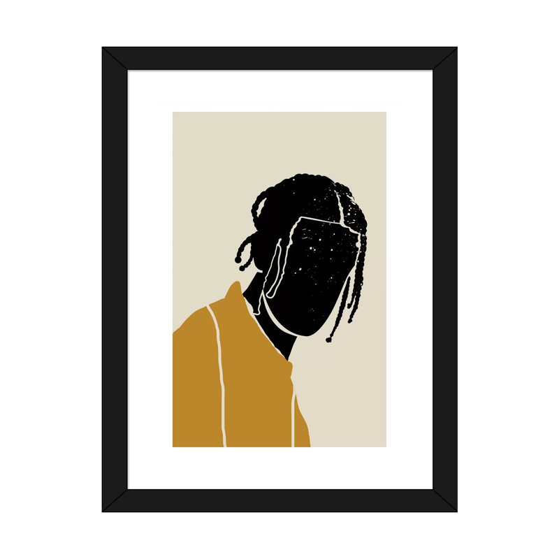Black Hair I - impression d'art graphique, Papier encadré noir, Blanc, H 24 po x l 32 po x P 1 po