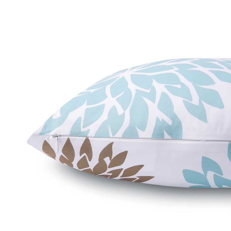 Set of 4 Purple and White Polyester Square Throw Pillows
