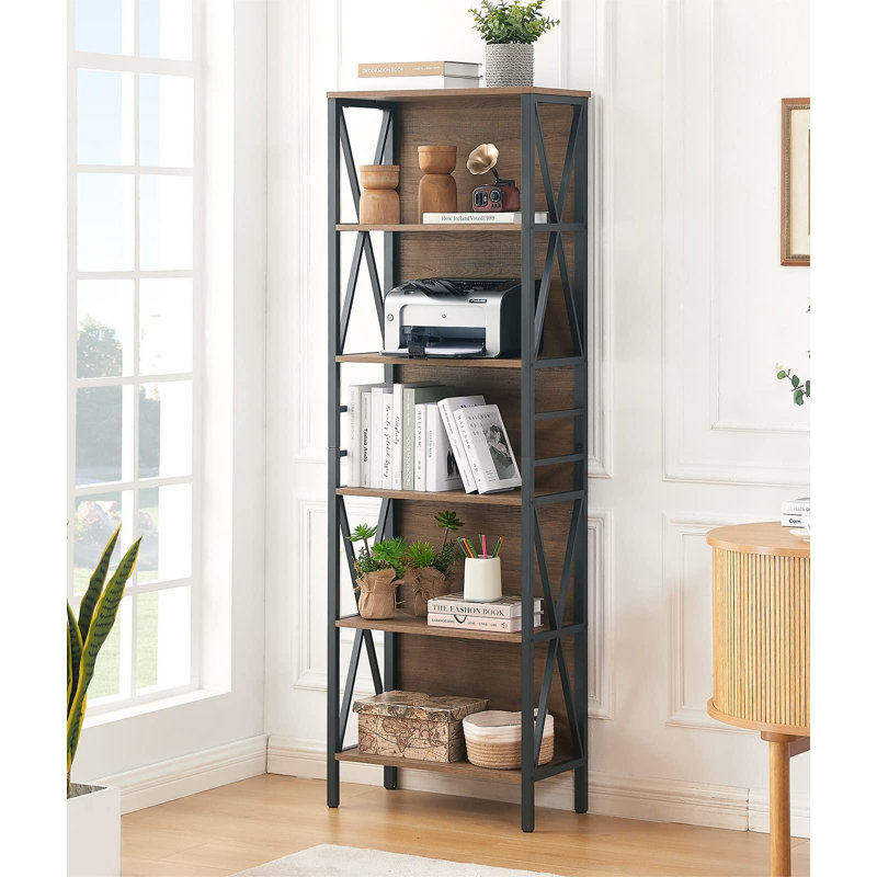Vintage Brown 6-Tier Adjustable Industrial Bookshelf