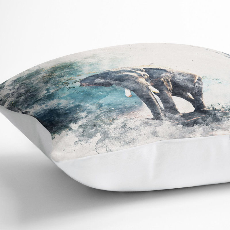 Elephant Roaming in a Forest Cushion with Filling, 40cm H x 40cm W x 15cm D, White