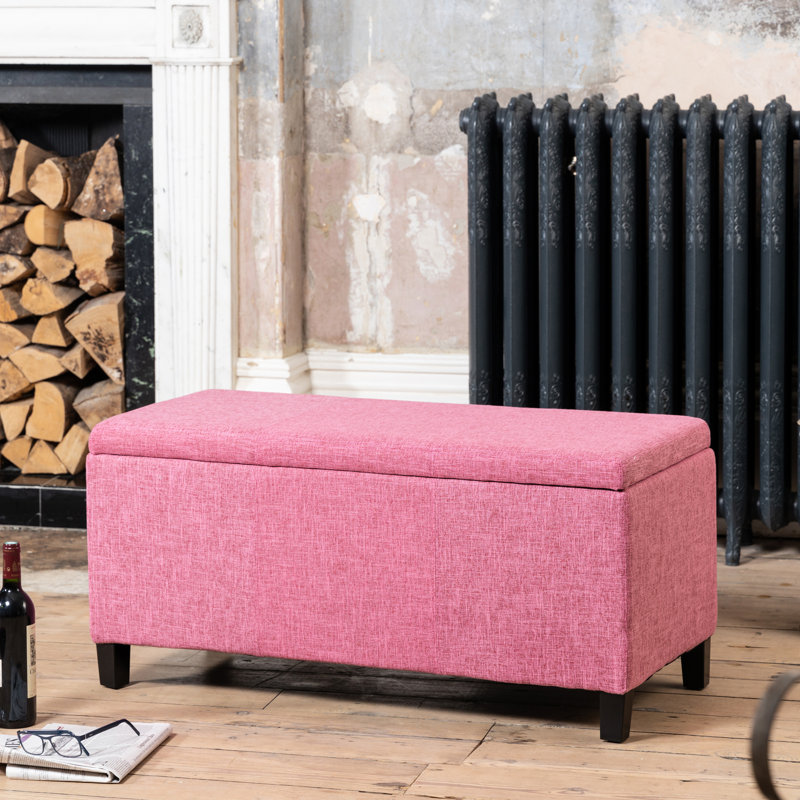 Ahri 98cm Wide Rectangle Solid Colour Standard Ottoman with Storage, Pink