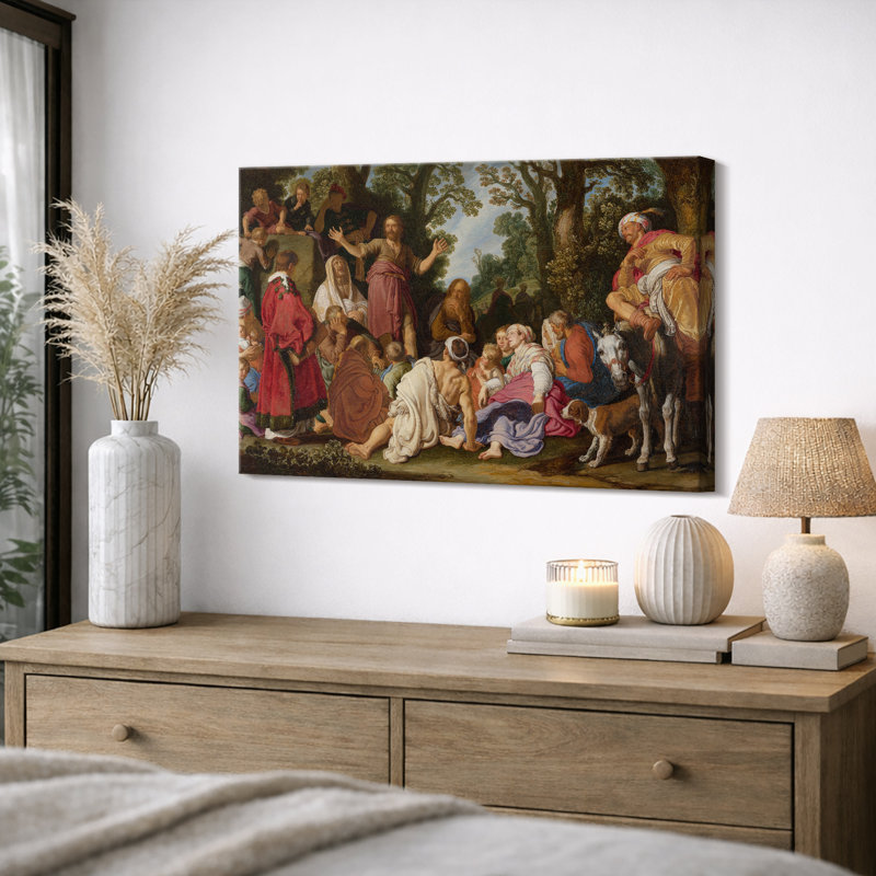 «Jesus Teaching the Crowd», œuvre d'art biblique, images de salon, impression sur toile encadrée., H 24 po x l 36 po