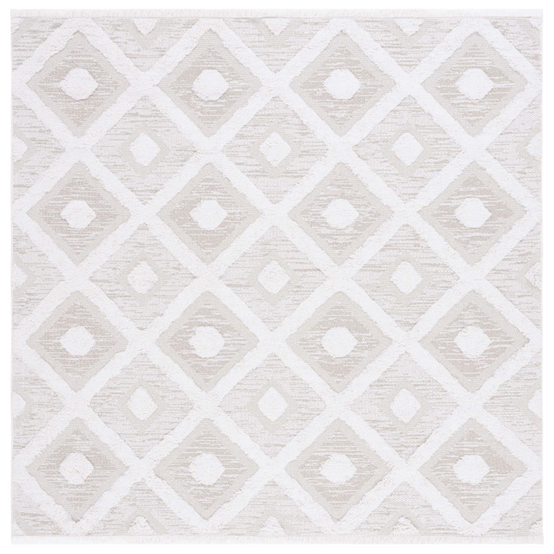 Tapis géométrique beige / ivoire Abisoye, Carré 6 pi 4 po