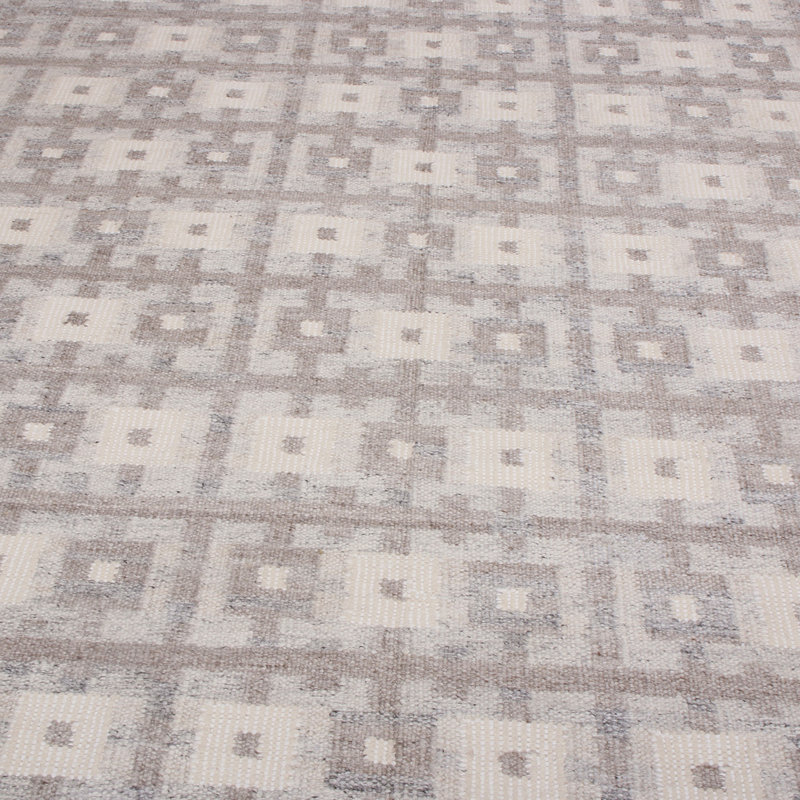 Rug & Kilim’S Scandinavian Inspired Beige-Brown And Blue Kilim Rug, Rectangle 13' x 19'