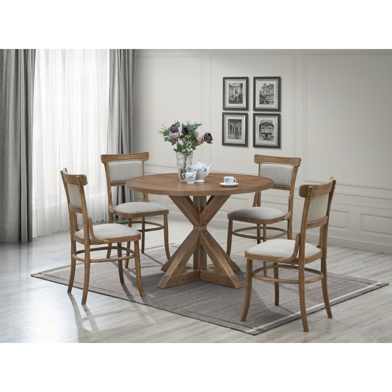 Table de salle à manger ronde rustique brune de 47,25 po avec base en tréteaux et conception compacte, Miel rétro