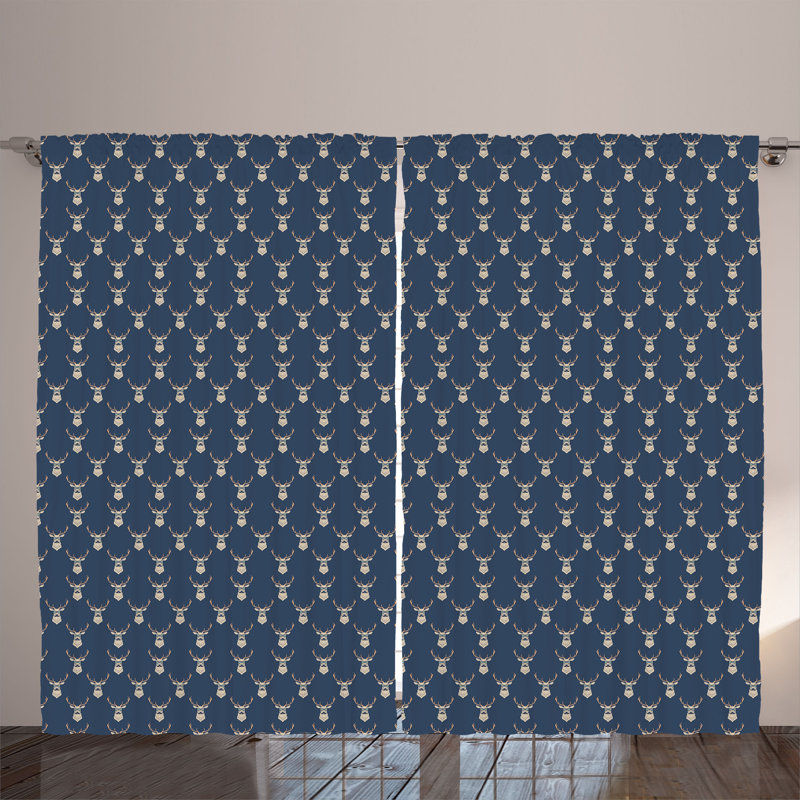 Rustic curtain, retro hipster animals, blue -gray tan