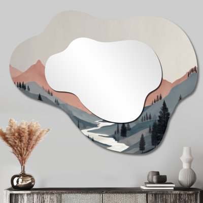 Miroir mural jaune rustique décoratif - Coucher de soleil d'été dans les montagnes, impression sur métal