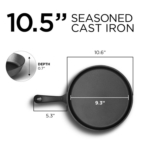 10.5 in. Cast Iron Griddle Pan Round Skillet Pancake Tortilla