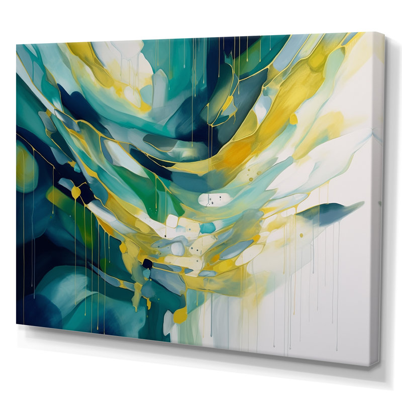 Impression sur toile jaune et turquoise, ordre complexe I - formes abstraites, Cadre simple noir