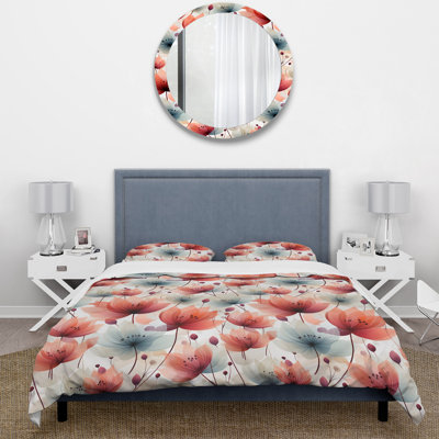 Élégant motif floral rouge - Ensemble de housse de couette floral