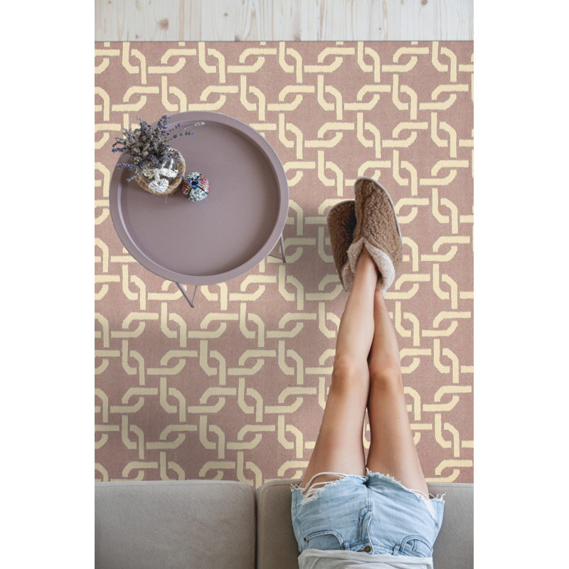 Purple Handwoven Wool Linked Chain Motif Geometric Modern Contemporary Carpet Rug, 6' x 9'