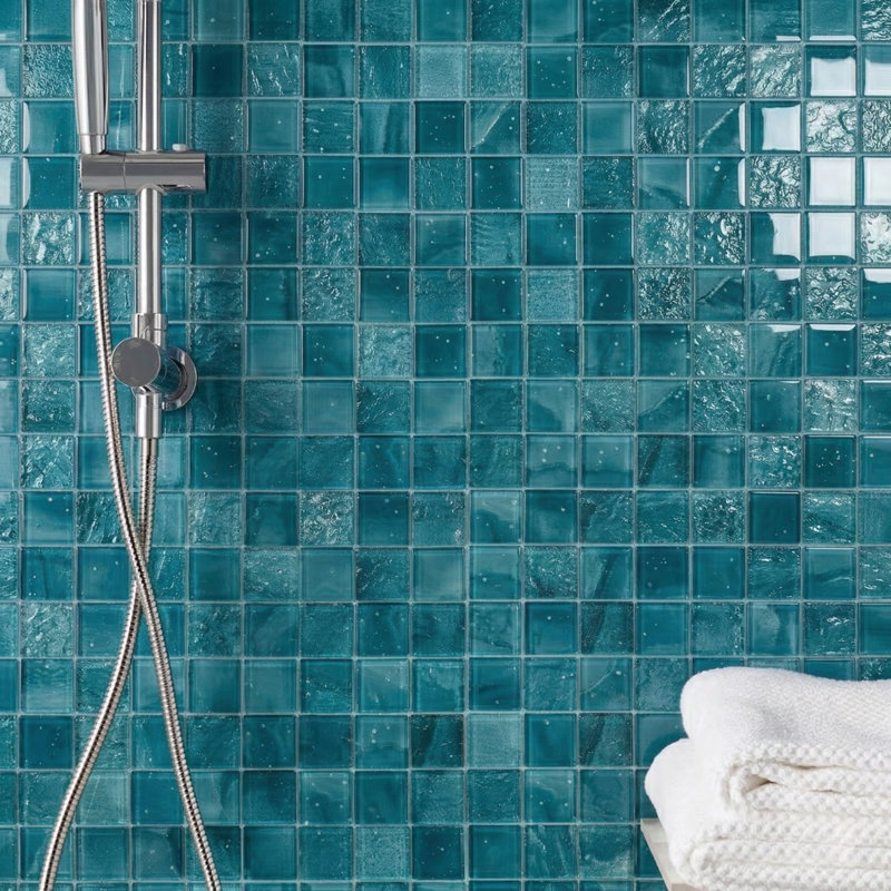 Starlight Glow-in-the-Dark 12" x 12" Pool & Wall Glass Mosaic Tile, Teal