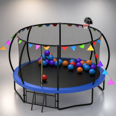 Trampoline récréatif 12 pi pour enfants avec filet de sécurité, échelle et panier de basketball pour s'amuser en plein air et faire de l'exercice