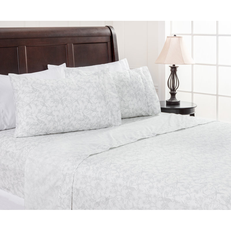 Sage Botanical Birds Print Queen Microfiber Sheet Set