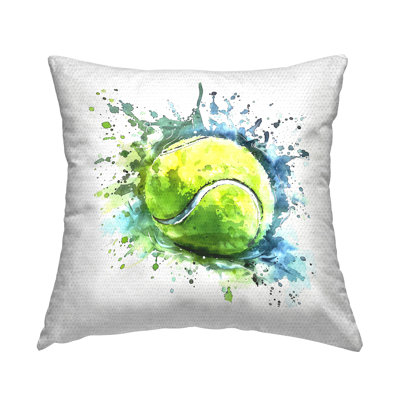 Tennis Ball Bright Splash Outdoor Printed Pillow by LSR Design Studio