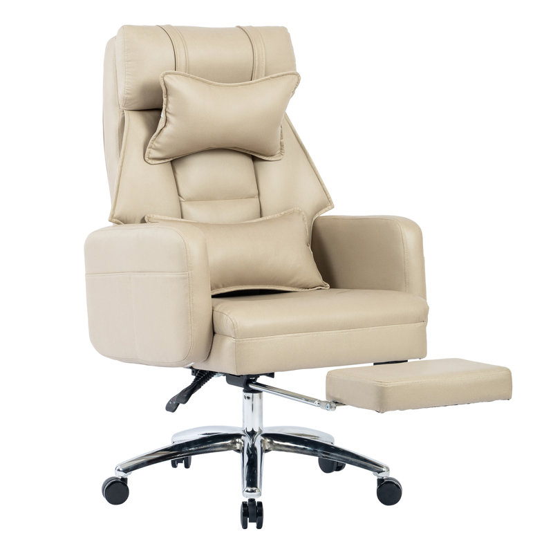 155 Reclining Work Chair With Soft Leather, Beige High Back Resistance,