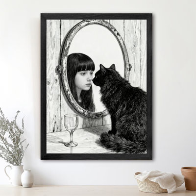 Reproduction d'art encadrée noire rétro «The soul» sous une peau de chat