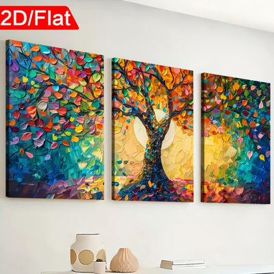 «Impasto Abstract Life Tree», reproduction d'art sur toile 3 pièces pour art de salon coloré