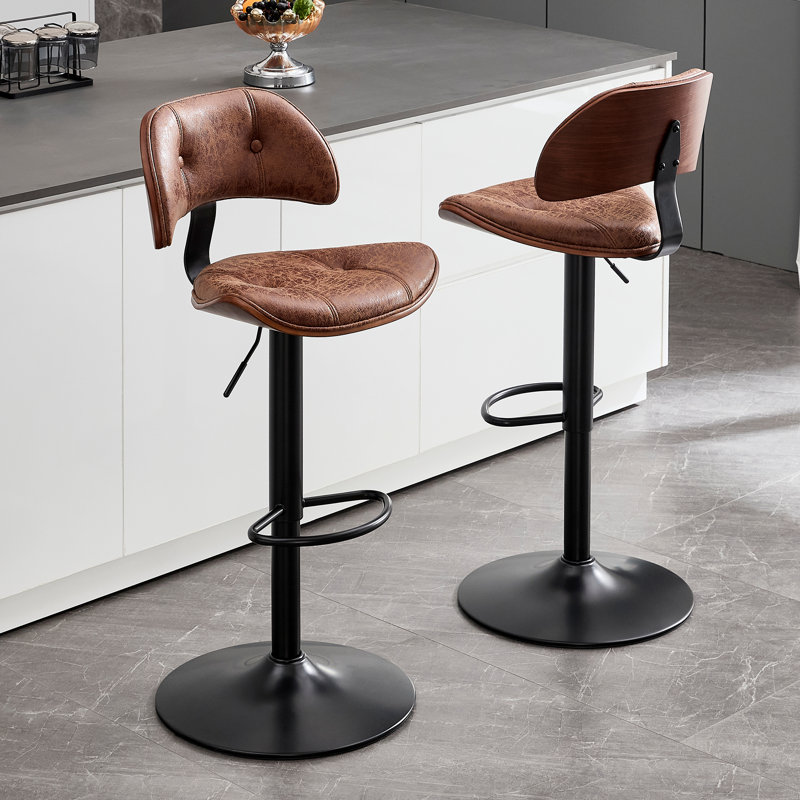 Tabouret de bar pivotant et réglable en hauteur avec repose-pieds, 2, Cadre texturé brun / noir rétro