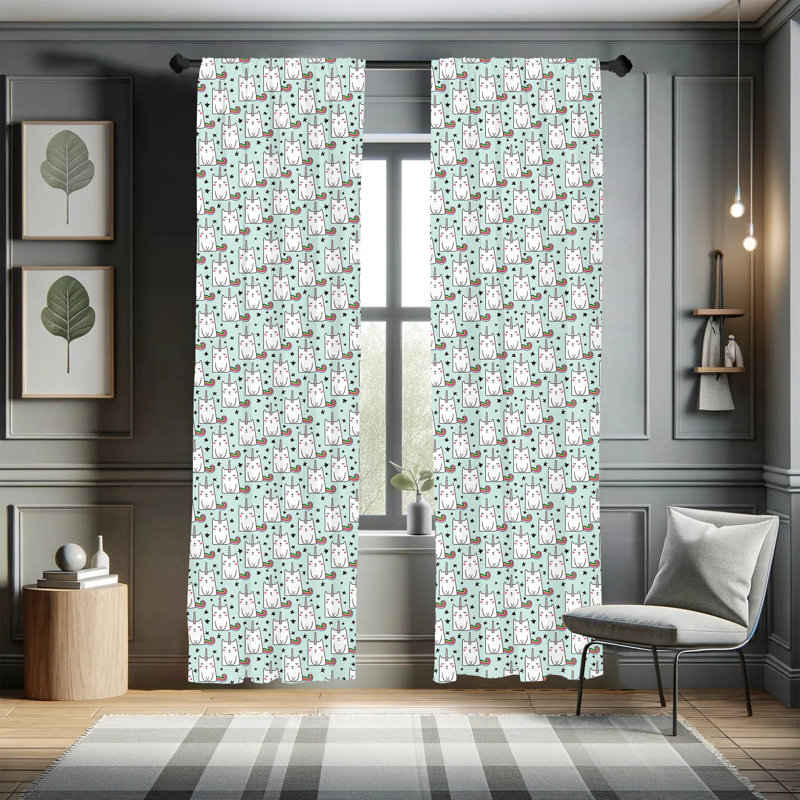 Cat Semi-Sheer Rod Pocket Curtain Panels, 28" x 84"