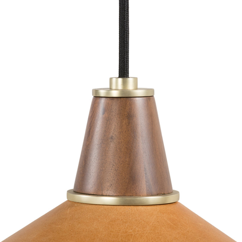 Luminaire suspendu conique à 1 lumière Siona, Noyer naturel / laiton antique, Chameau