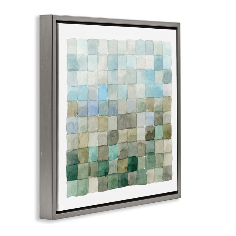 Aquarelle moderne à carreaux, Cadre flottant gris lustré, H 25 po x l 25 po