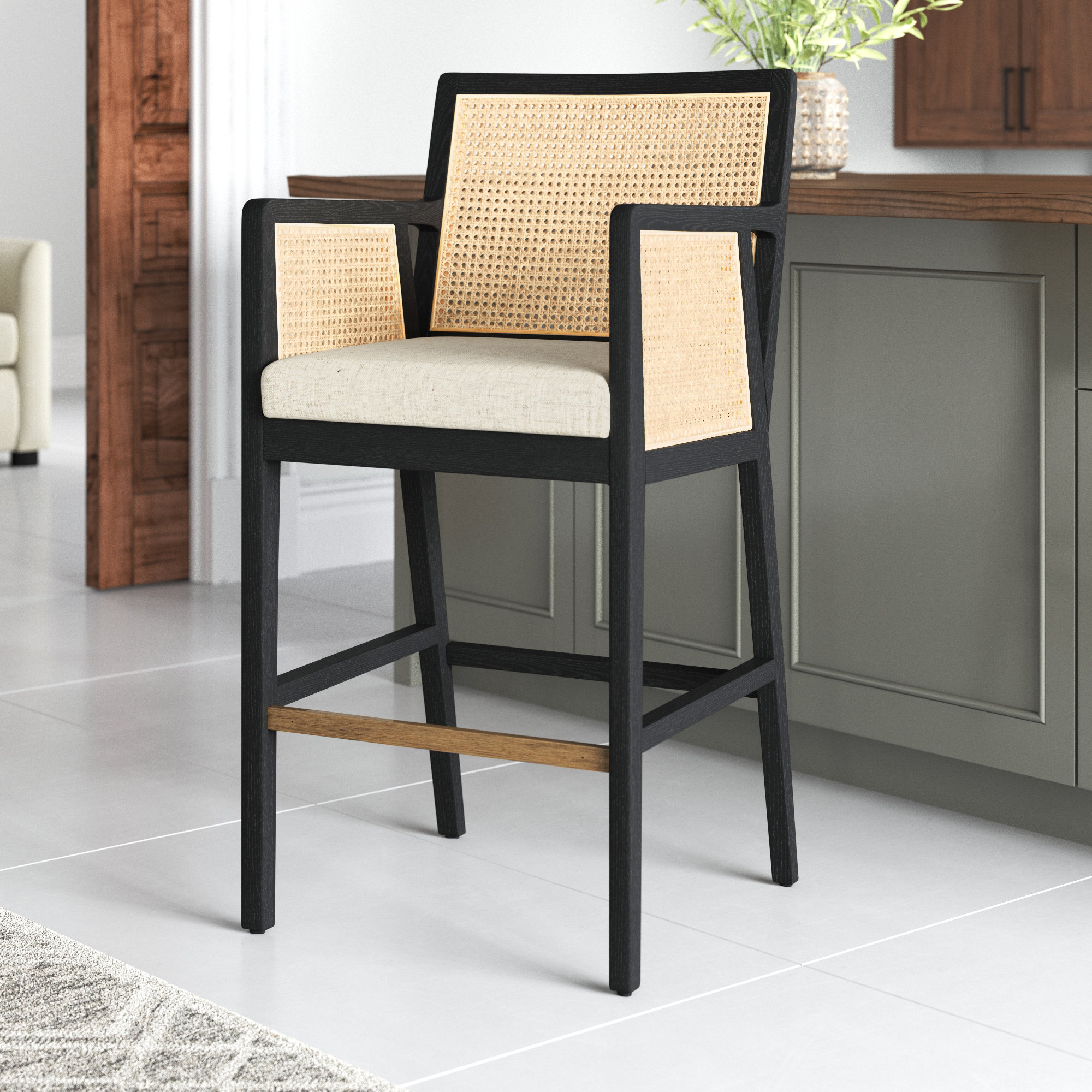 Octavia Counter & Bar Stool, Beige, Bar Stool (31.25" Seat Height), Black/Natural