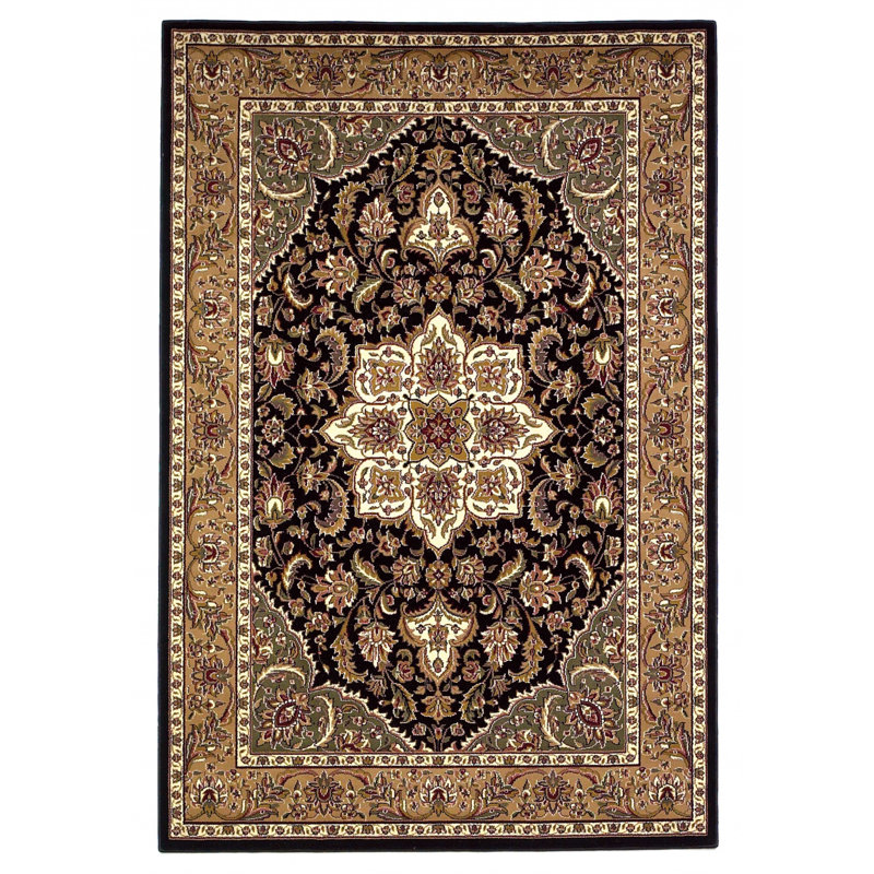 Tapis médaillon floral beige et noir Jorgen, Rectangle 2 pi 3 po x 3 pi 3 po
