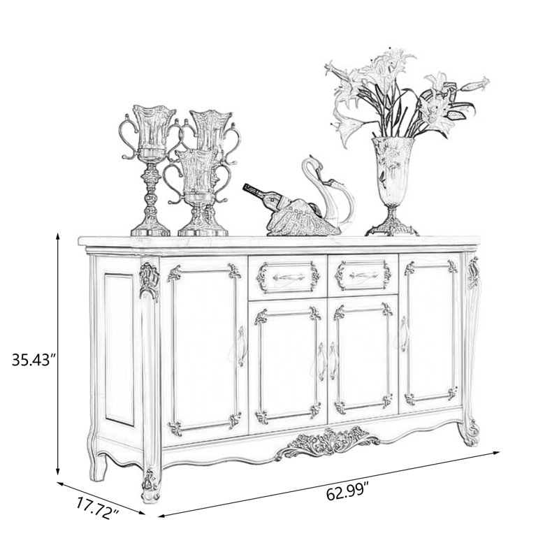 White Solid Wood Sintered Stone tabletop Sideboard