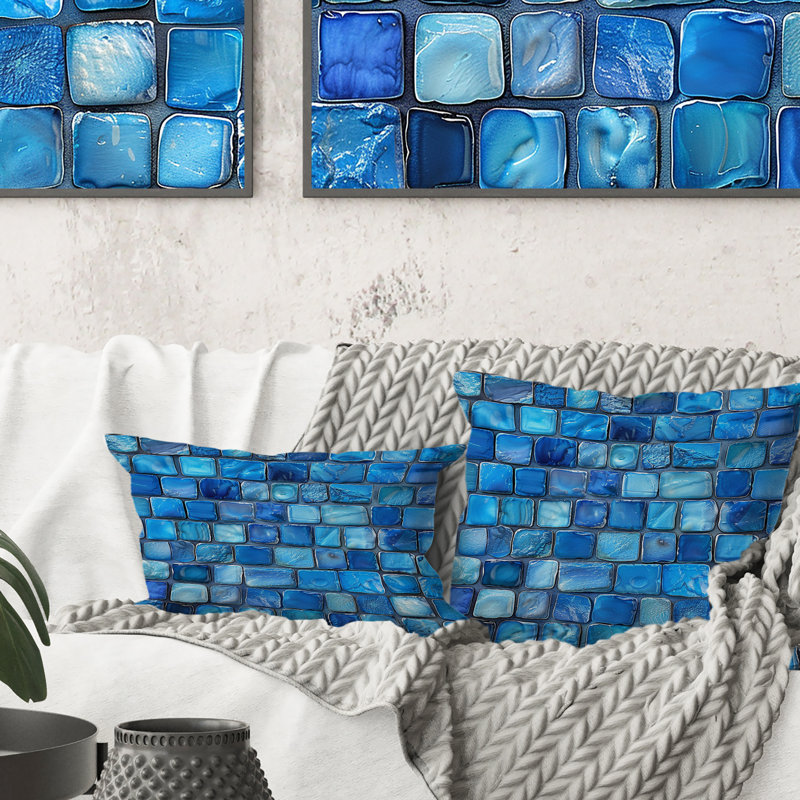 Blue Modern Mosaic Tiles III - Coussin décoratif moderne, H 18 po x l 18 po