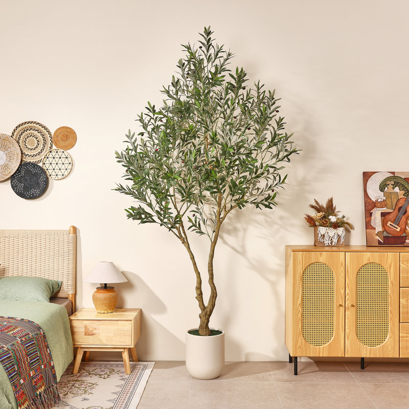 Olive artificielle Ashwell avec pot blanc, 98,4 po x 12,9 po