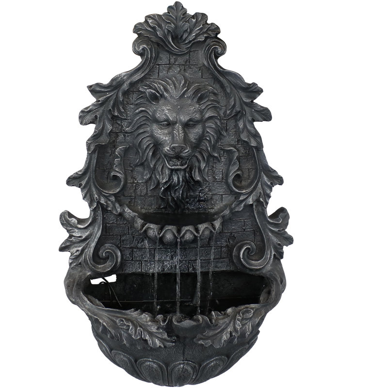 Dupond Weather-Resistant Polyresin Lion Head Outdoor Wall Fountain with Light