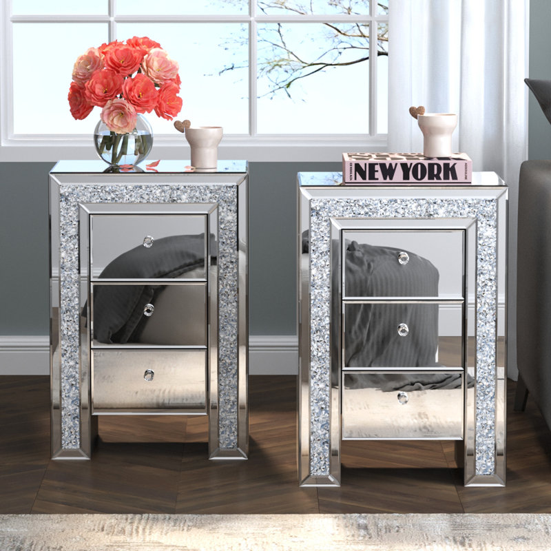 Toby 27" H Mirrored Glass Nightstand with Storage