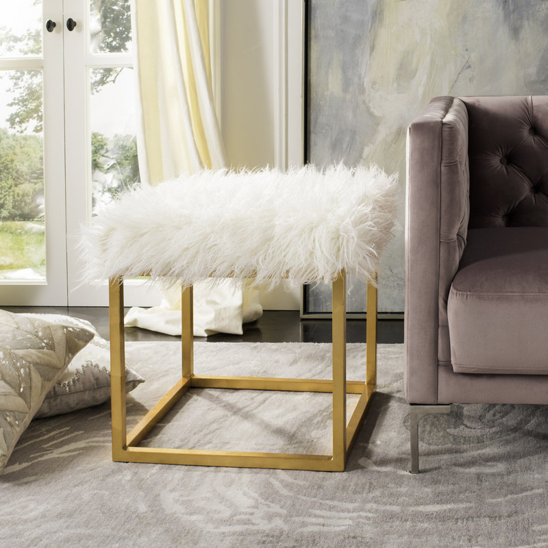 Shepherd Upholstered Ottoman, White Faux Fur