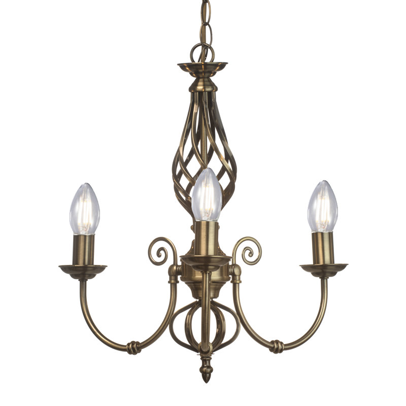 Zoey 3-Light Antique Brass Traditional Twist Candle Candelabra Style Chandelier