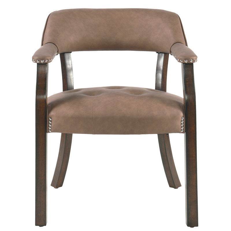 LUMERA Collection Tufted Arm Dining Chair Earth Yellow, Earth Yellow, Espresso