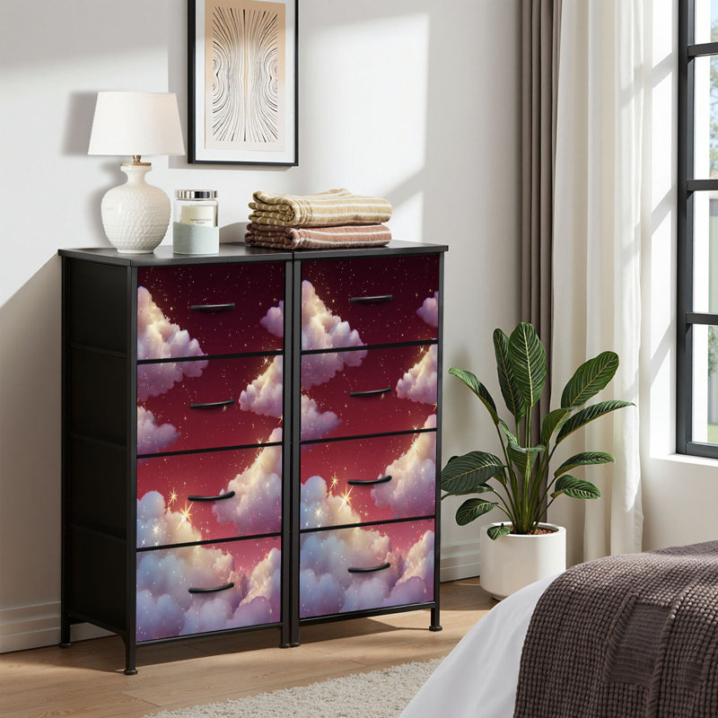 4 Drawer Dresser for Bedroom, Narrow Chest of Drawers, Wooden Top and Study Iron Frame 18"x37.5"-(WxH)