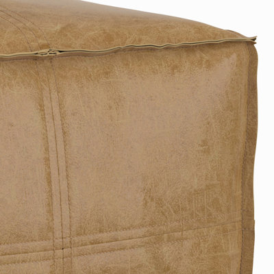 Pouf extra large pour table basse, couleur camel vieilli