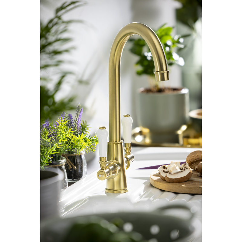 Abode Keswick Traditional Dual Handle Monobloc Tap, Brushed Brass