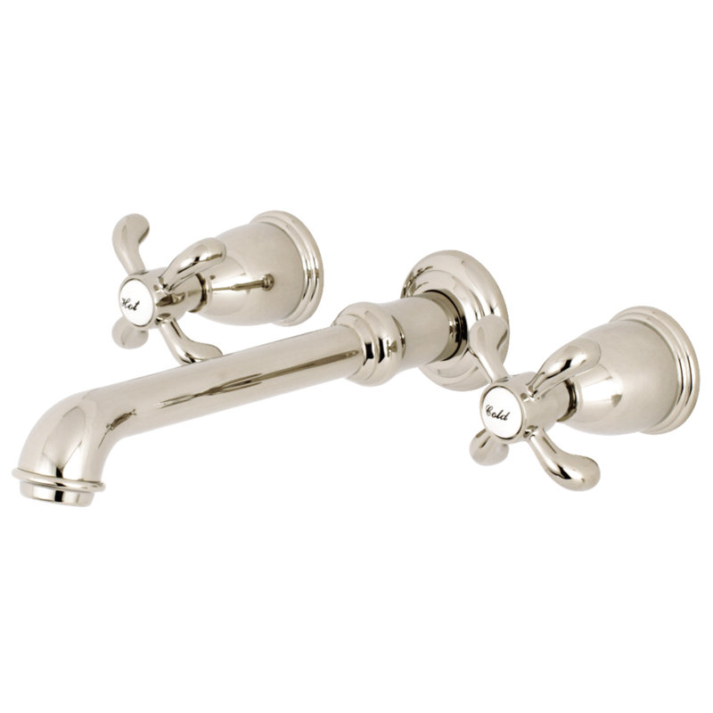 Kingston Brass French Country Two-Handle 3-Hole Wall Mount Bathroom Faucet, Polished Nickel