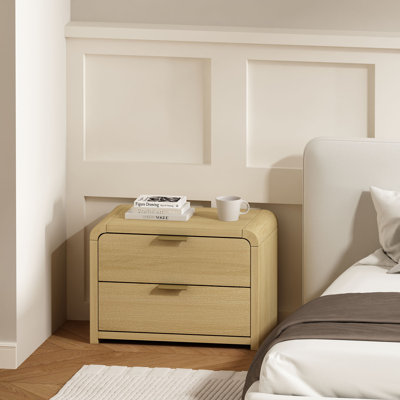 Grace 28" W Modern 2-Drawer Nightstand in Natural Oak with Gold Legs