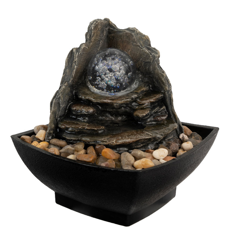 Tabletop Water Fountain- Rock Formation Waterfall with Rolling Glass Ball, Multi-Colored LED Lights, Electric Pump & Soothing Sounds by Pure Garden