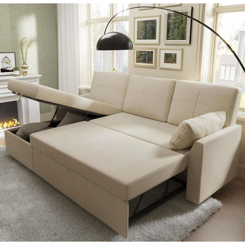 Canapé-lit rembourré 84 po Baerl, Chenille beige