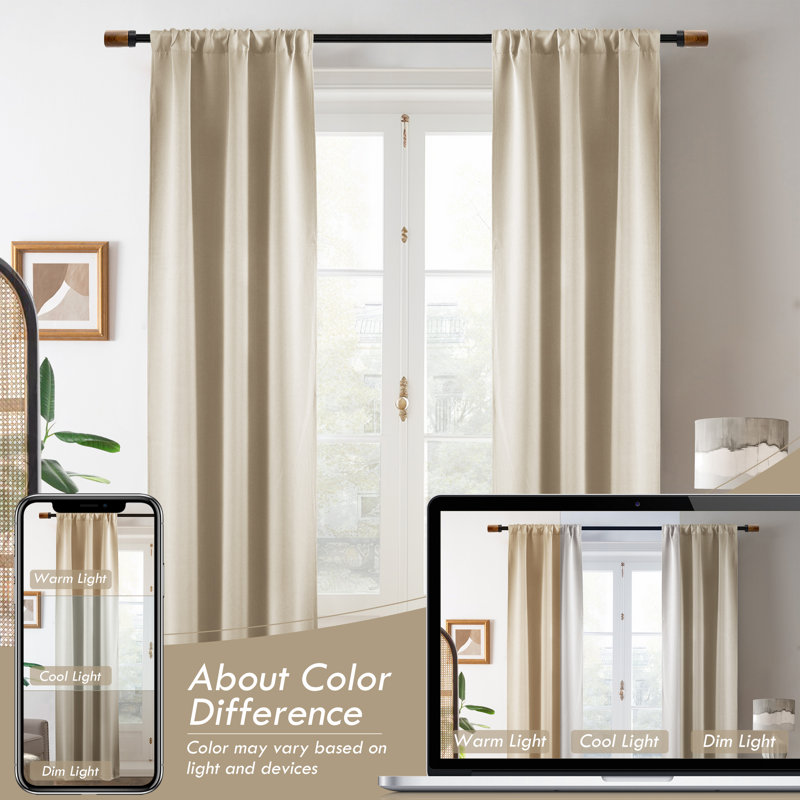 Paire de rideaux occultant et isolant de couleur unie avec passe-tringle 2 panneaux, Beige, 2, 36" W x 84" L