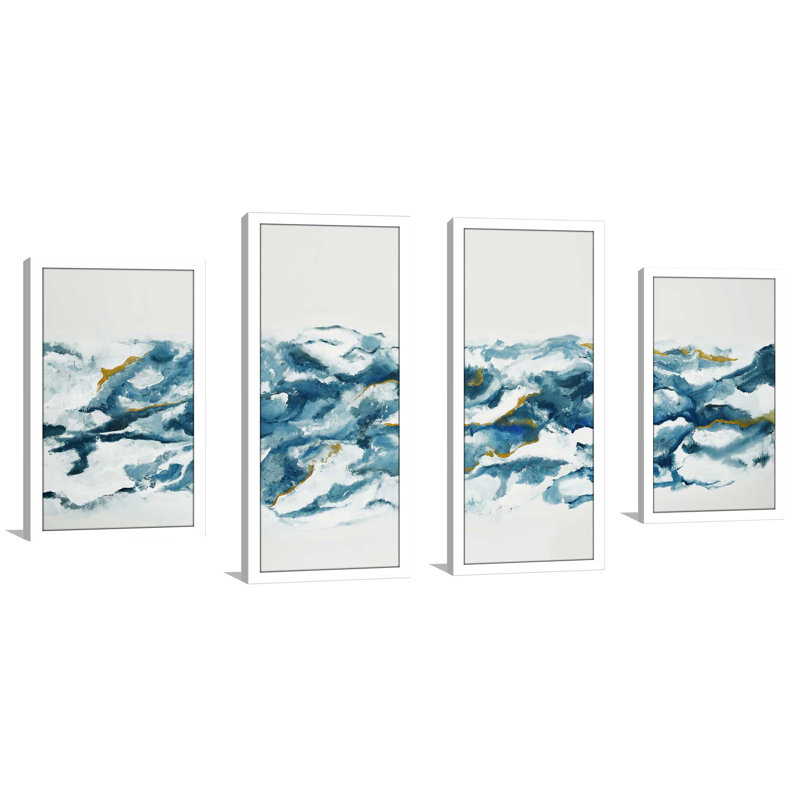 Into The Blue - reproduction de 4 pièces, H 39,5 po x l 78 po x P 1 po, Cadre blanc