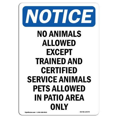 No Animals Allowed Except Trained Sign