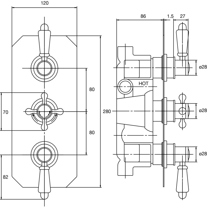 Edmunds Triple Concealed Thermostatic Shower Valve