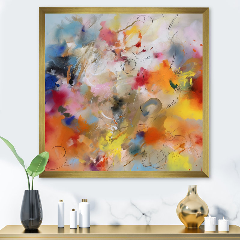Tourbillons colorés bleus, jaunes et oranges - impression, H 16 po x l 32 po x P 1 po, Cadre doré à une seule photo