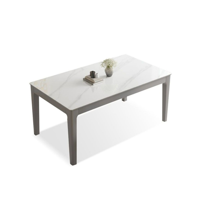 Table de salle à manger blanche et grise frittée rectangulaire et bois massif, H 29,53 po x L 55,12 po x l 31,5 po